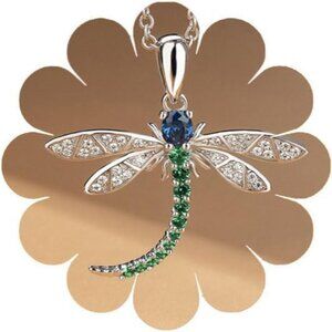 Stunning Blue and Green Dragonfly Necklace - Silver-Plated for Durability